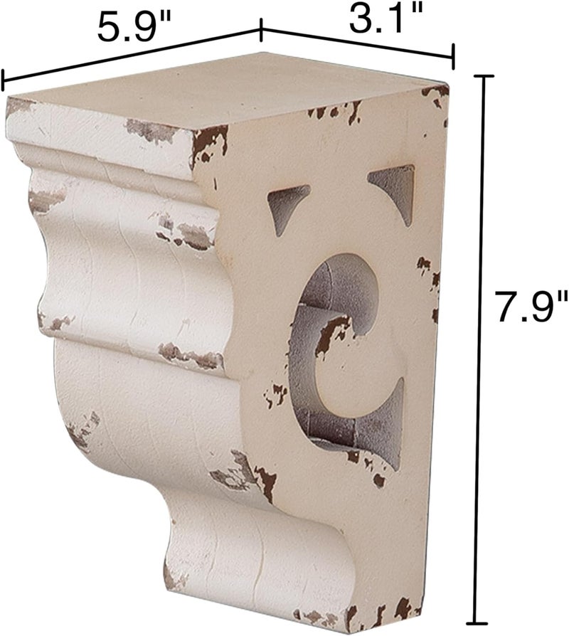 Sofe Corbels for Shelves Shabby Chic White Wood Corbels, Decorative Shelf Brackets Rustic Shelf Farmhouse Decor Distressed Vintage Small Floating Shelves for Wall, Living Room, Retro Wood Bookend - Image 2